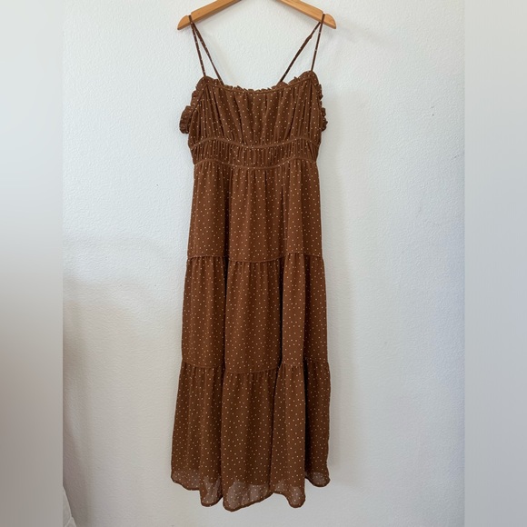 NWT Madewell Sophia Cami Tiered Midi Dress in Dot Brown Polka Dot Size 12 Spring - Picture 10 of 12